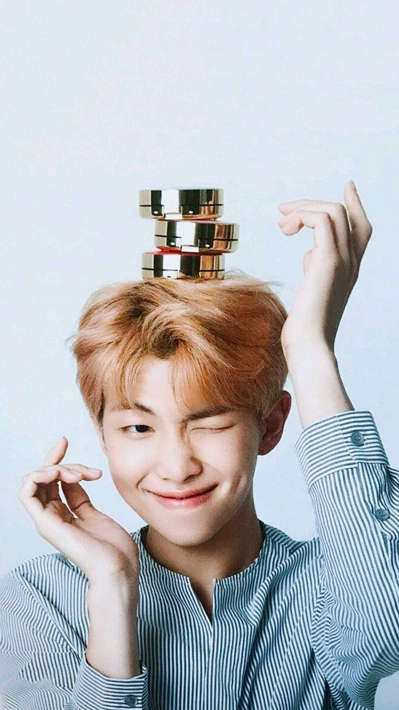 Cute Bts Rm With Compacts On Head Wallpaper