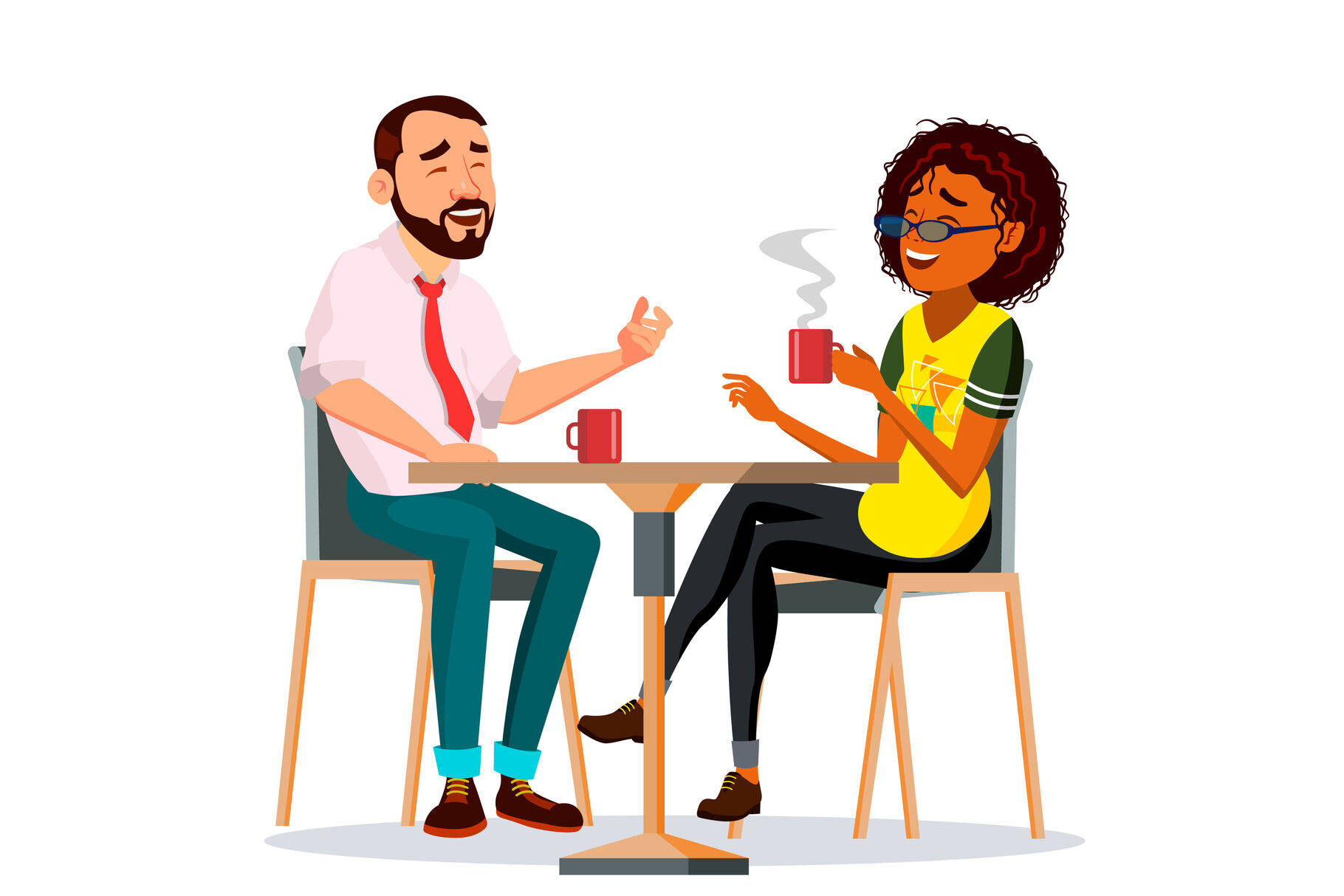 Cute Cartoon Couple Coffee Break Wallpaper