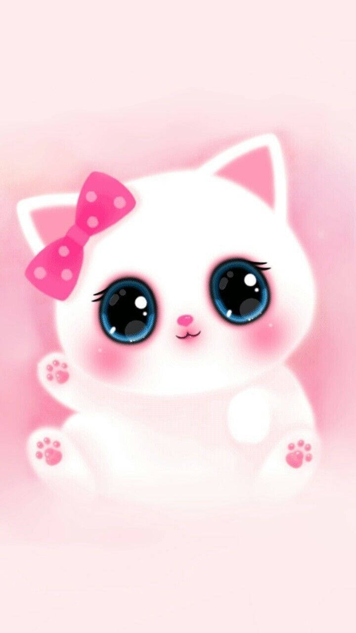 Cute Cat Illustration Girly Phone Wallpaper