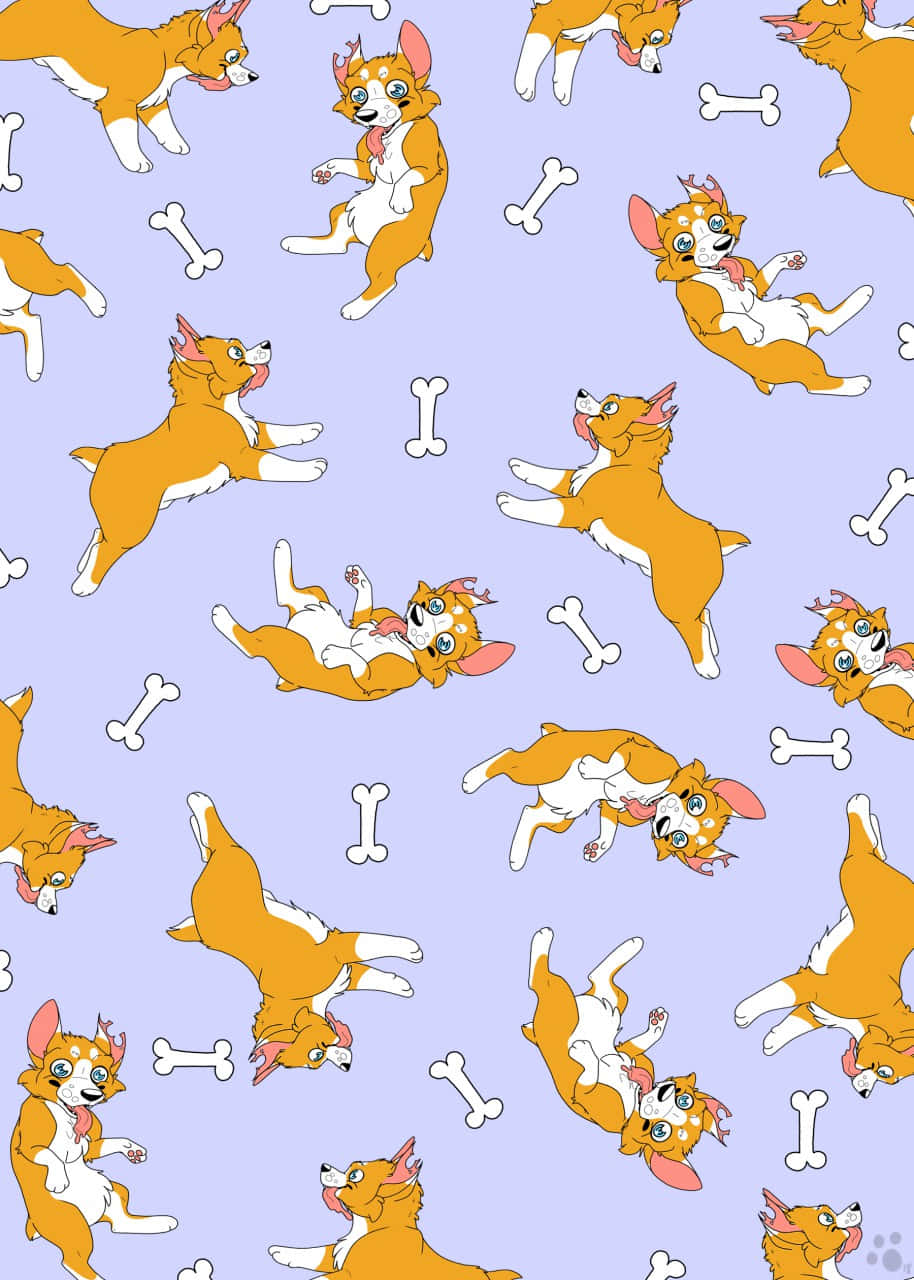 Cute Corgi Dog Pattern Wallpaper