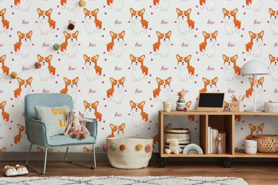 Cute Corgi Pattern Painted Wall Wallpaper
