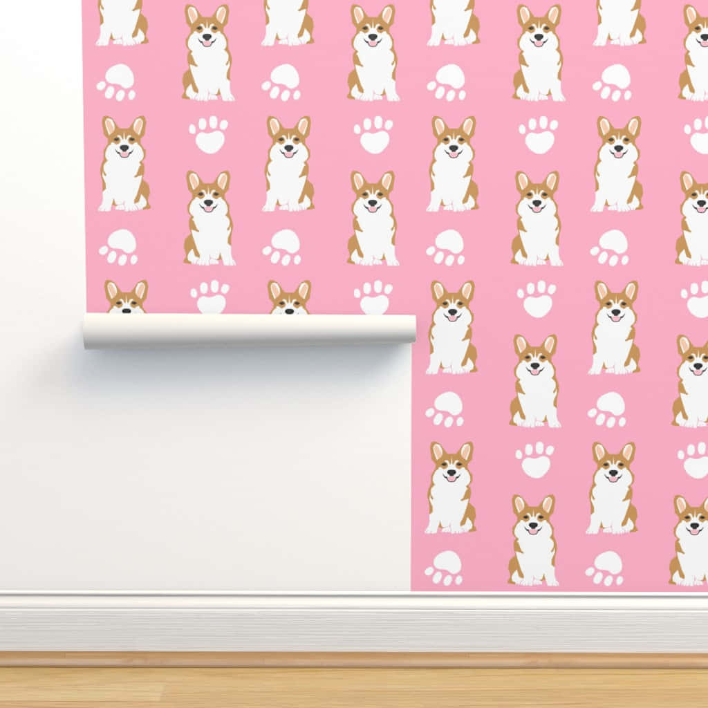 Cute Corgi Pink Wall Wallpaper