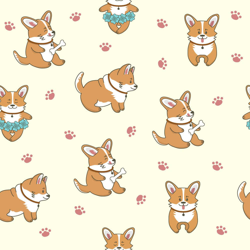 Cute Corgi Seamless Pattern Wallpaper