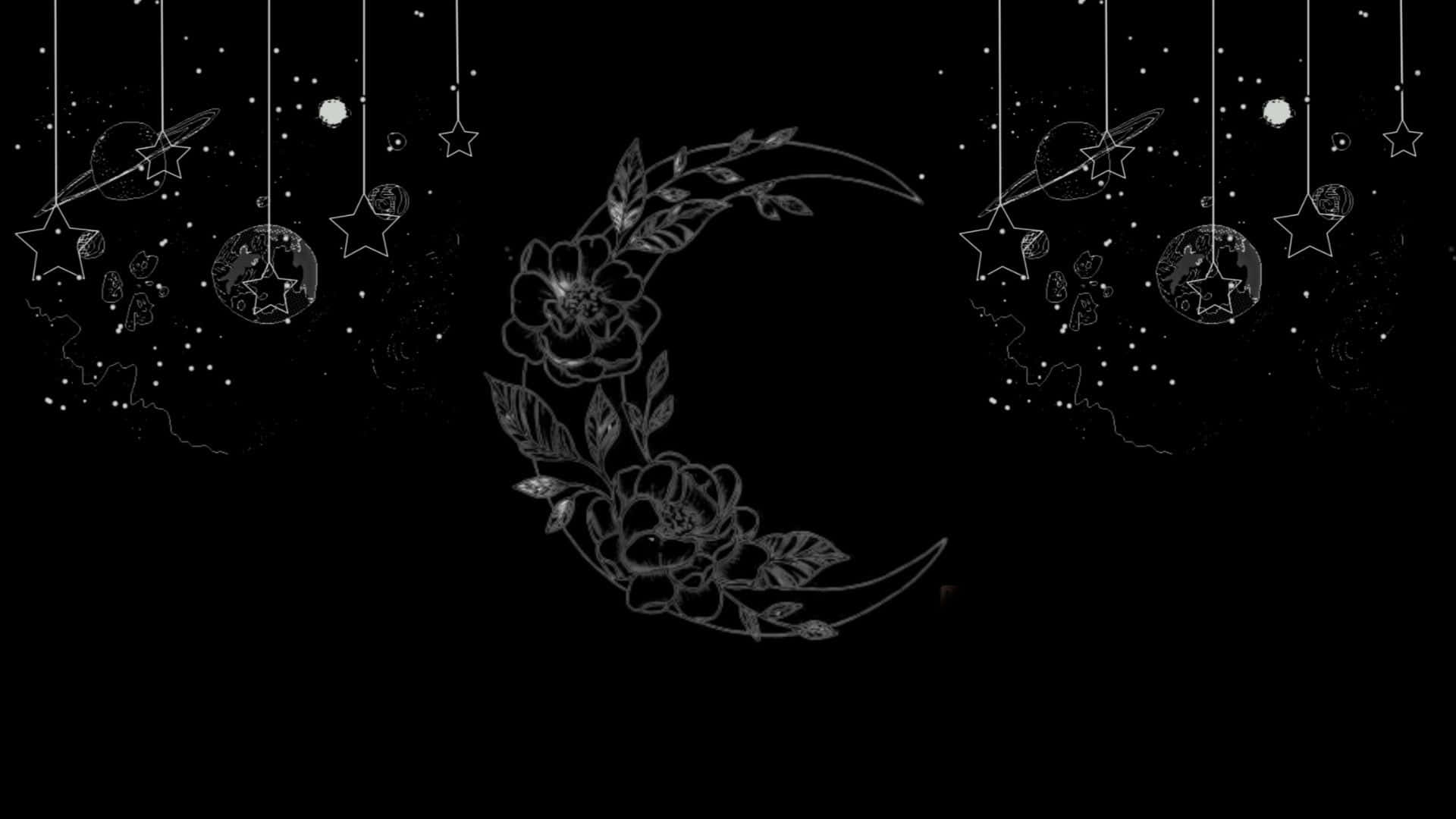 Cute Dark Floral Crescent Moon Wallpaper