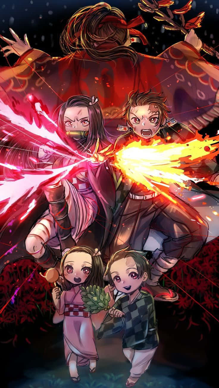 Cute Demon Slayer Characters Tanjiro And Nezuko Fan Art Wallpaper