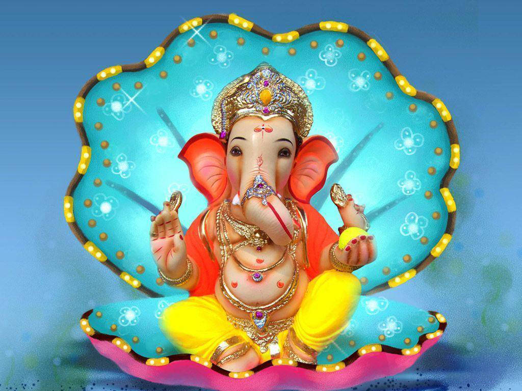 Cute Ganesha On Blue Clam Wallpaper