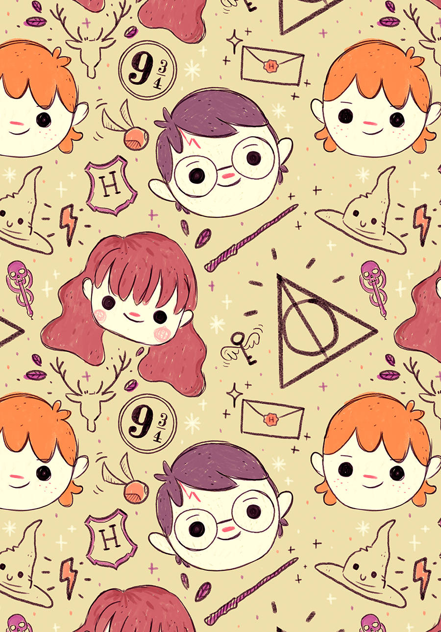 Cute Harry Potter Character Pattern Wallpaper