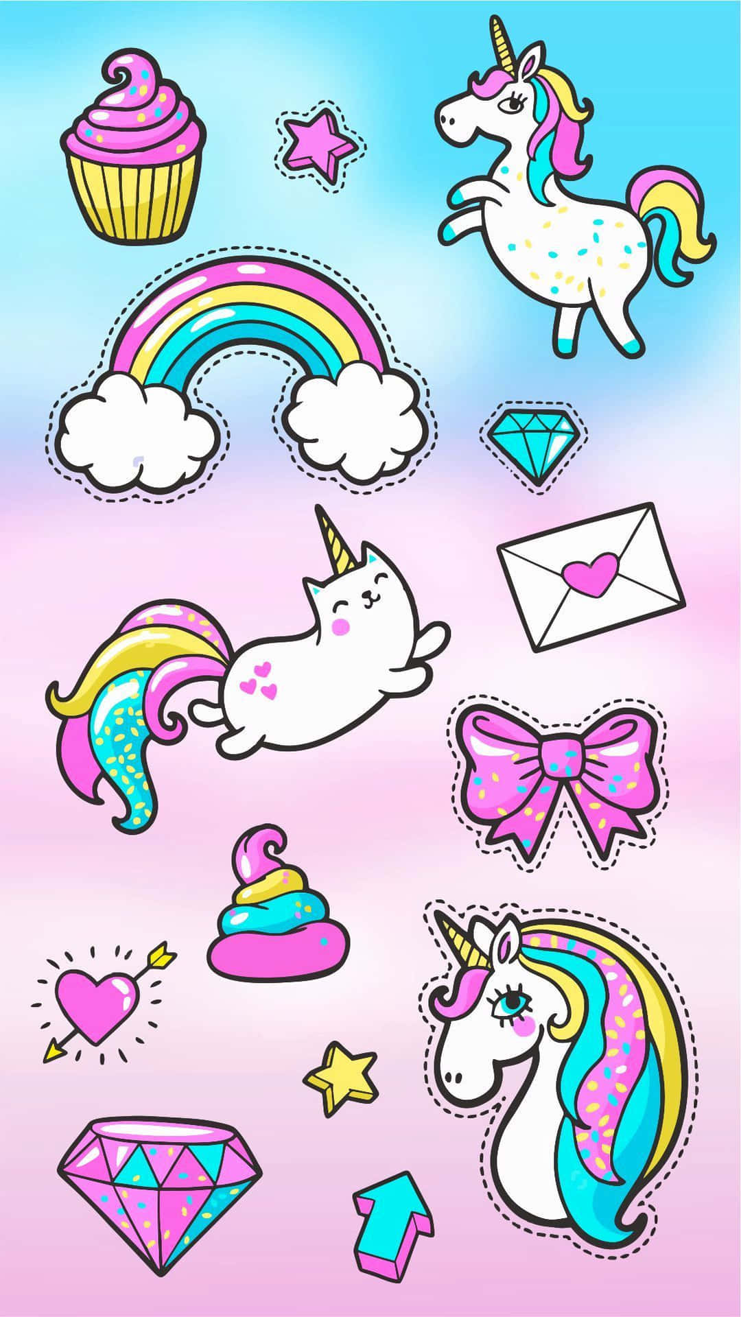 Cute Kawaii Unicorn Phone Pattern Wallpaper