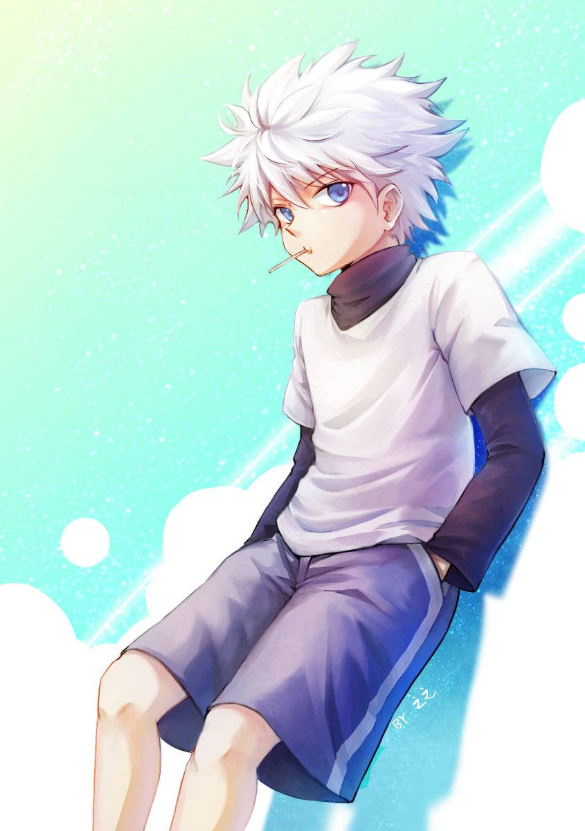 Cute Killua Eating A Lollipop Wallpaper