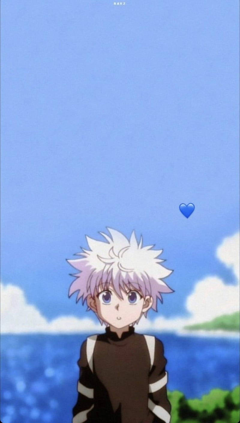 Cute Killua Looking Surprised With Ocean Background Wallpaper