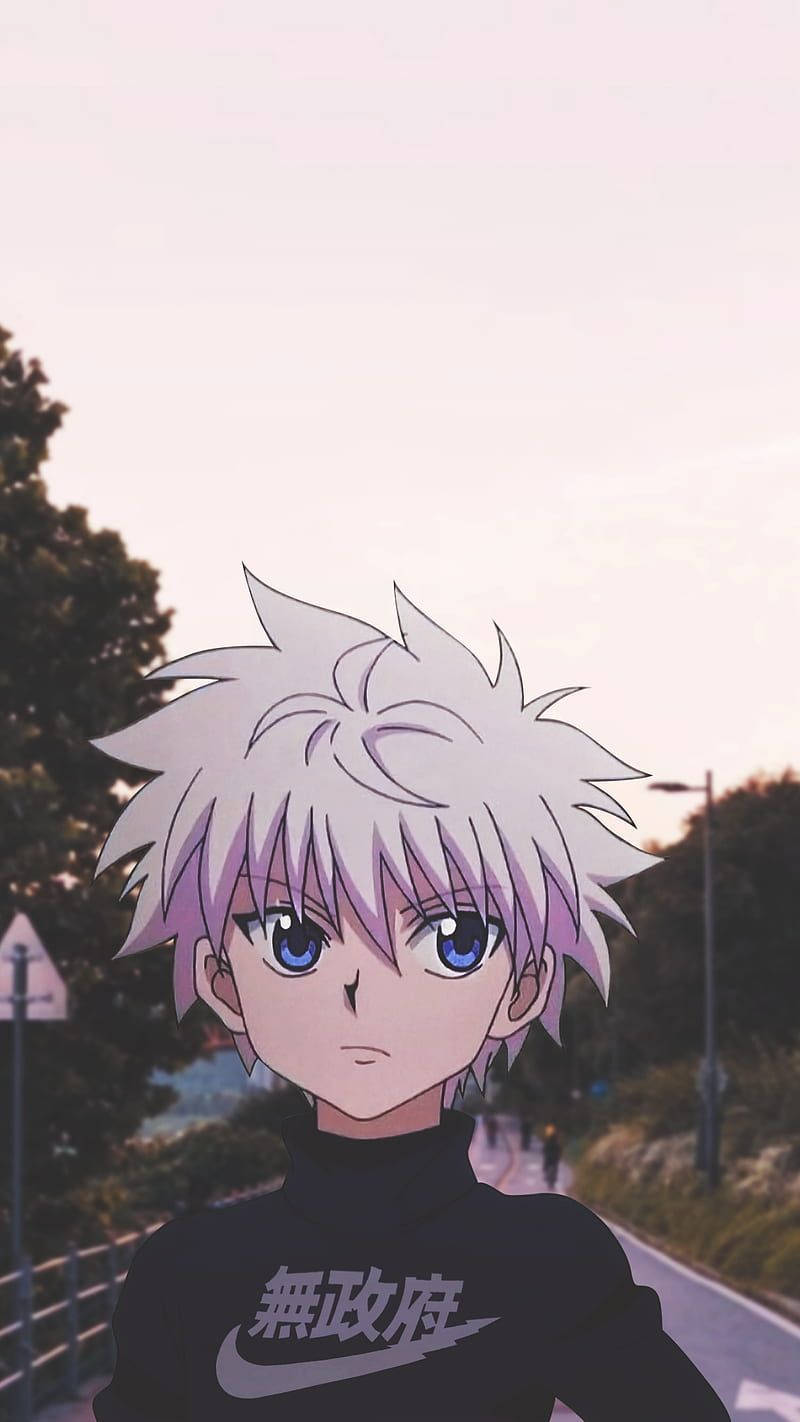 Cute Killua Wearing A Black Turtleneck Sweater Wallpaper