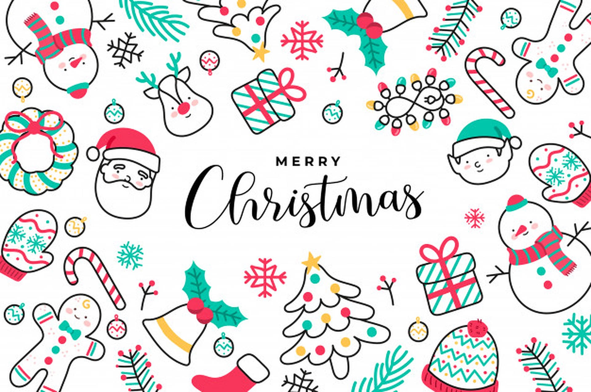 Cute Merry Christmas Doodle Banner Wallpaper