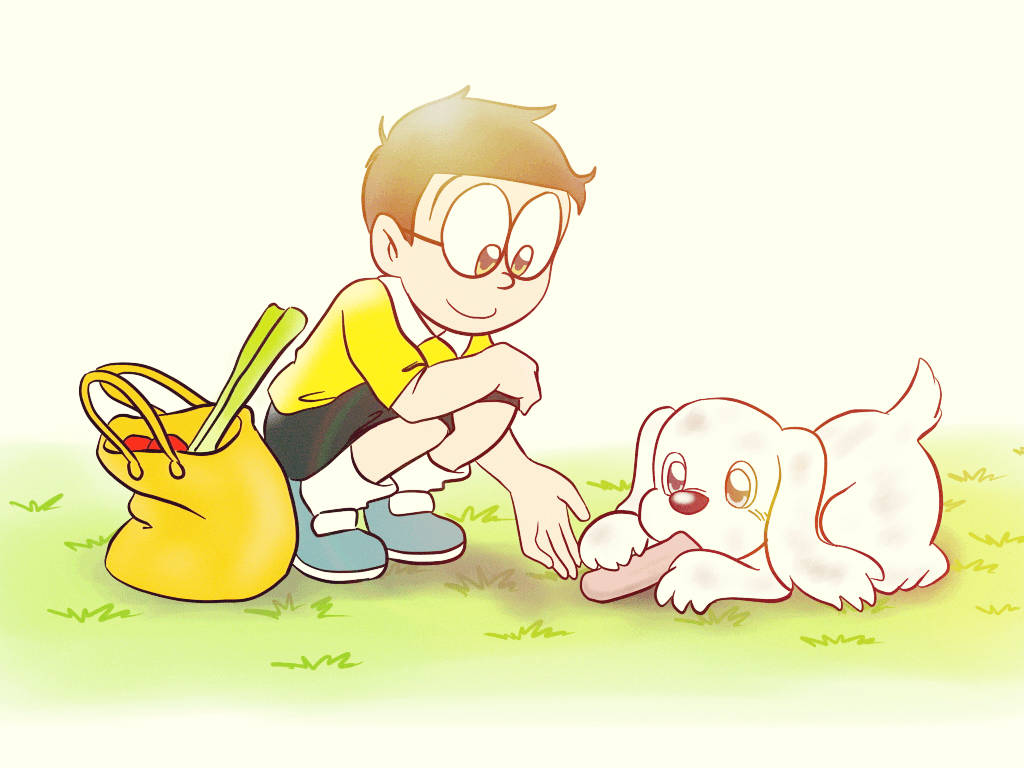 Cute Nobita With Dog Wallpaper