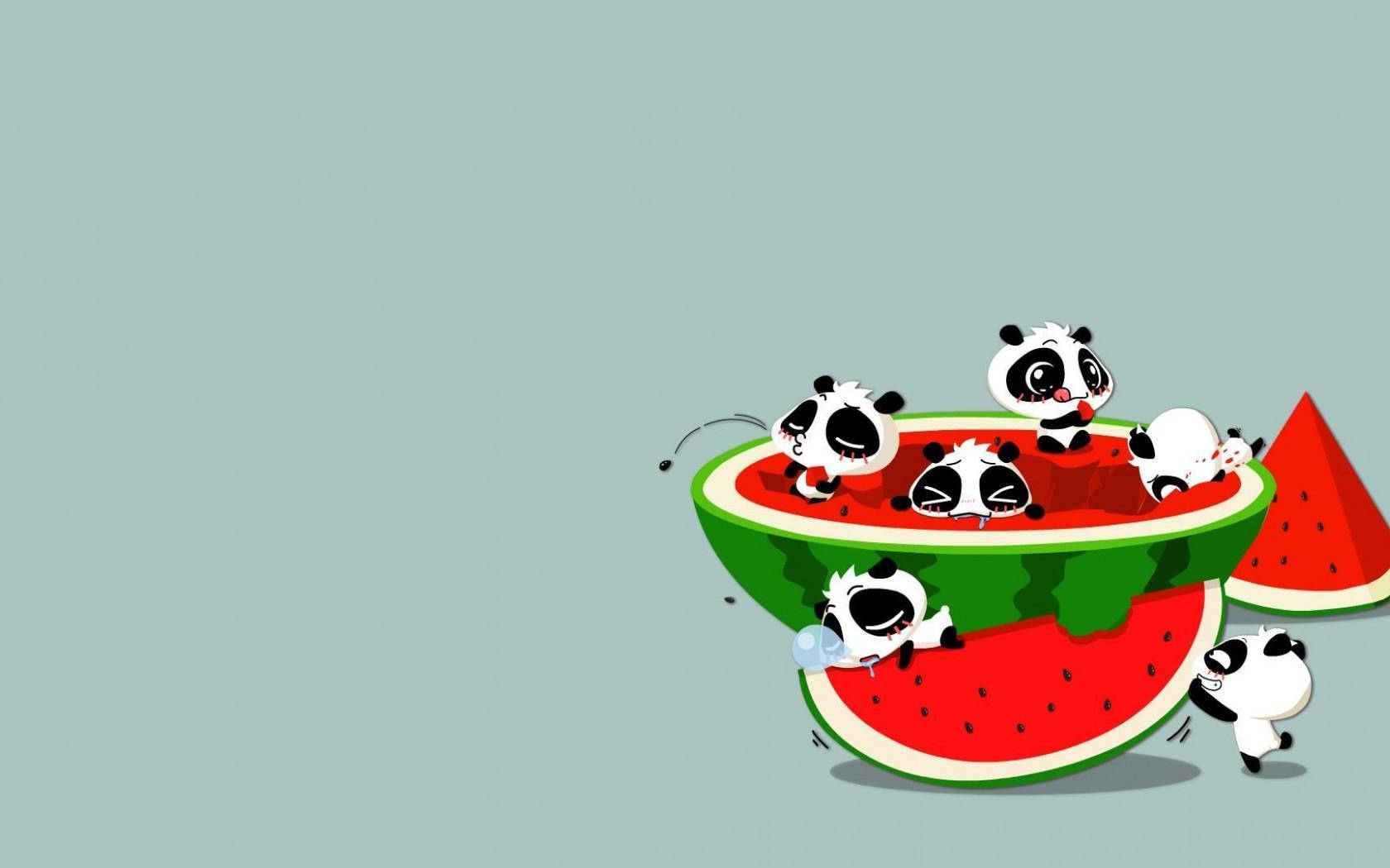 Cute Pandas Eating Watermelon Wallpaper