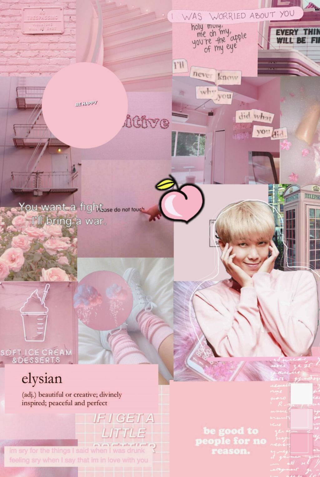 Cute Pink Aesthetic Collage With Kim Namjoon Wallpaper