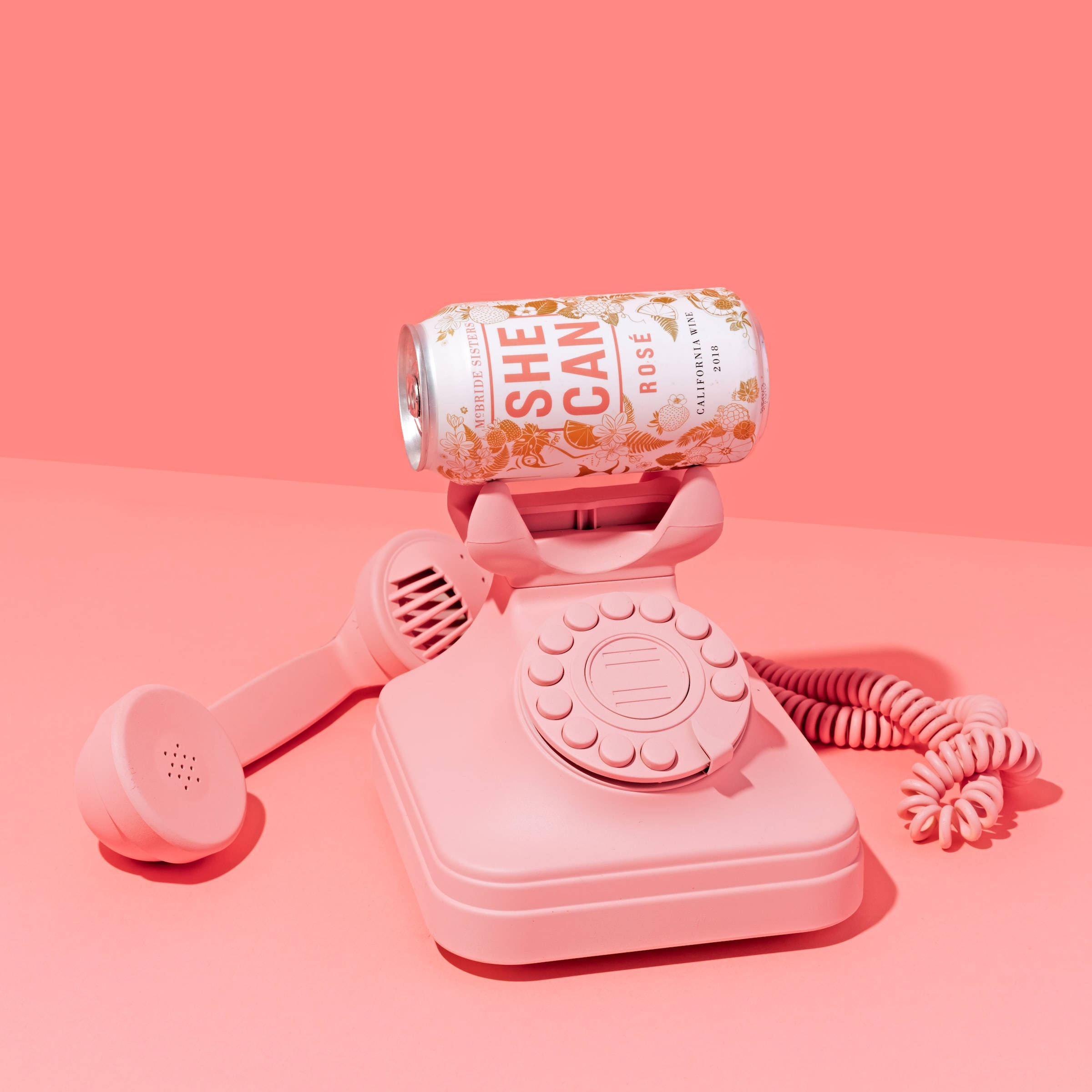 Cute Pink Aesthetic Telephone And Wine Wallpaper