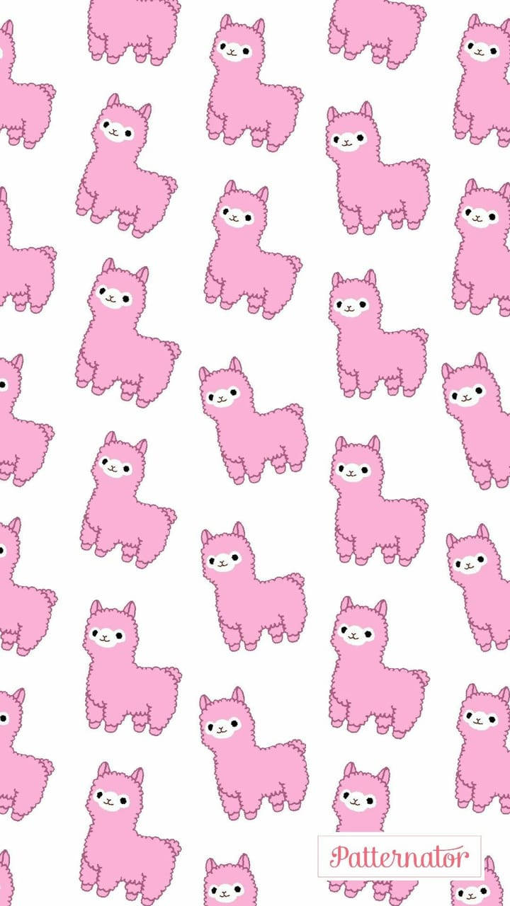Cute Pink Alpaca Pattern Art Wallpaper