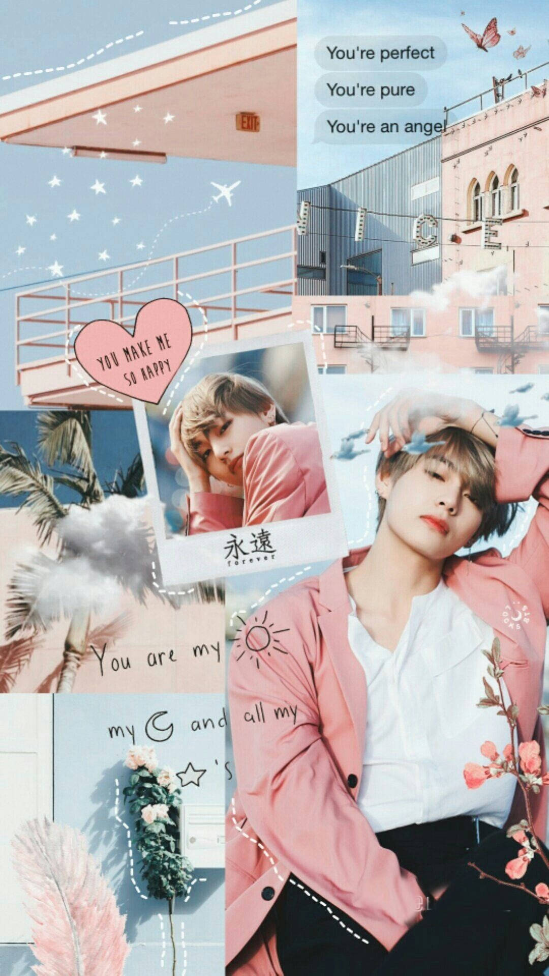 Cute Pink Kim Tae-hyung Aesthetic Wallpaper