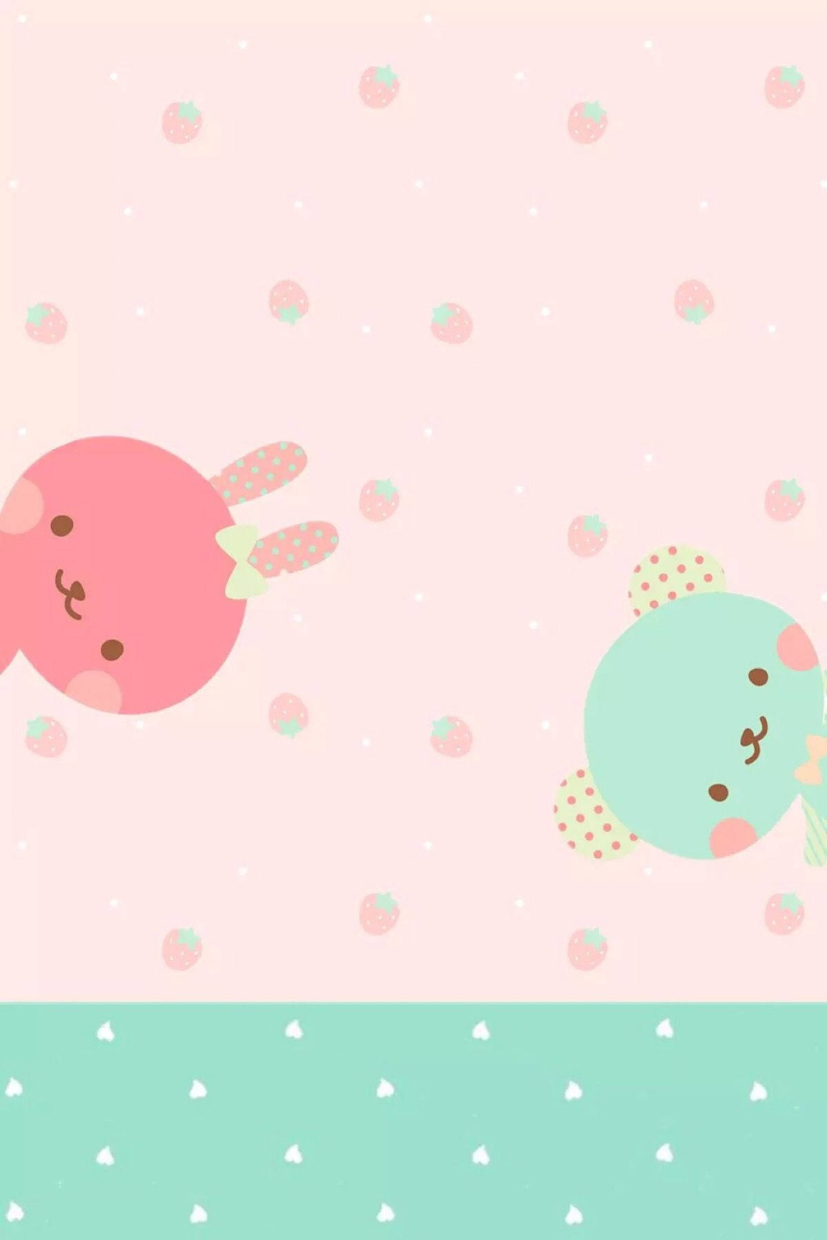 Cute Pink Rabbit And Green Bear Wallpaper