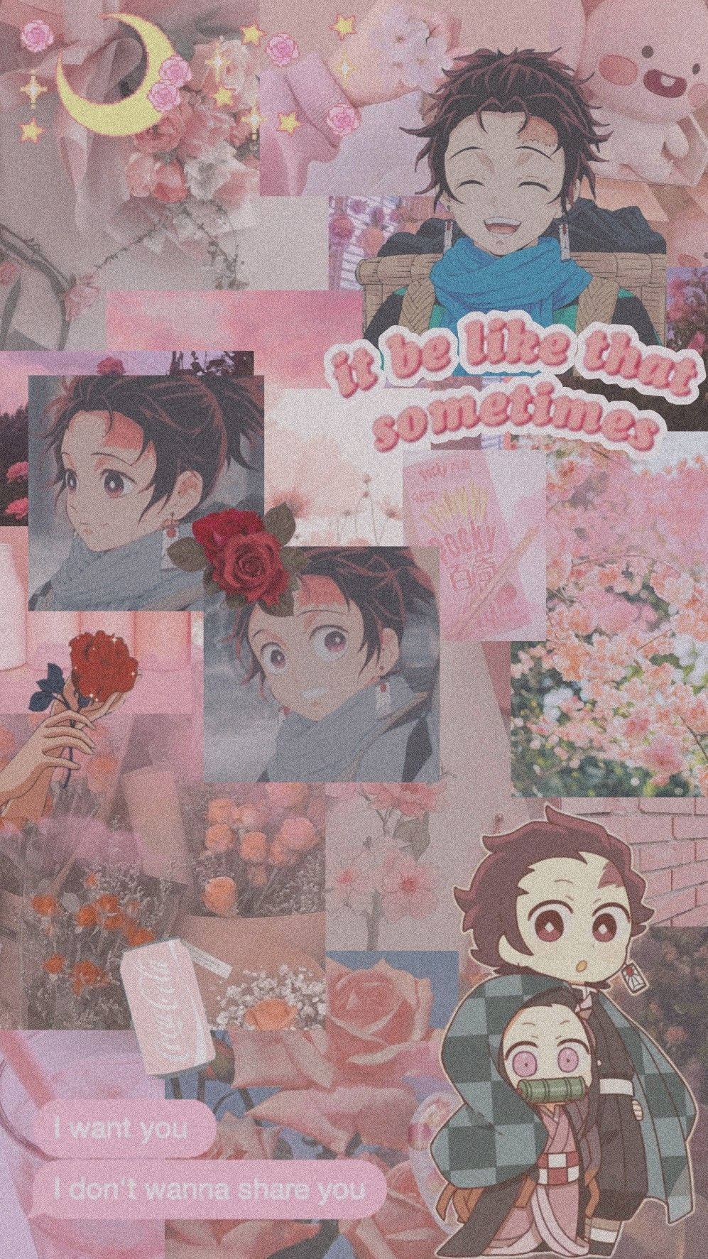 Cute Pink Themed Tanjiro Aesthetic Wallpaper