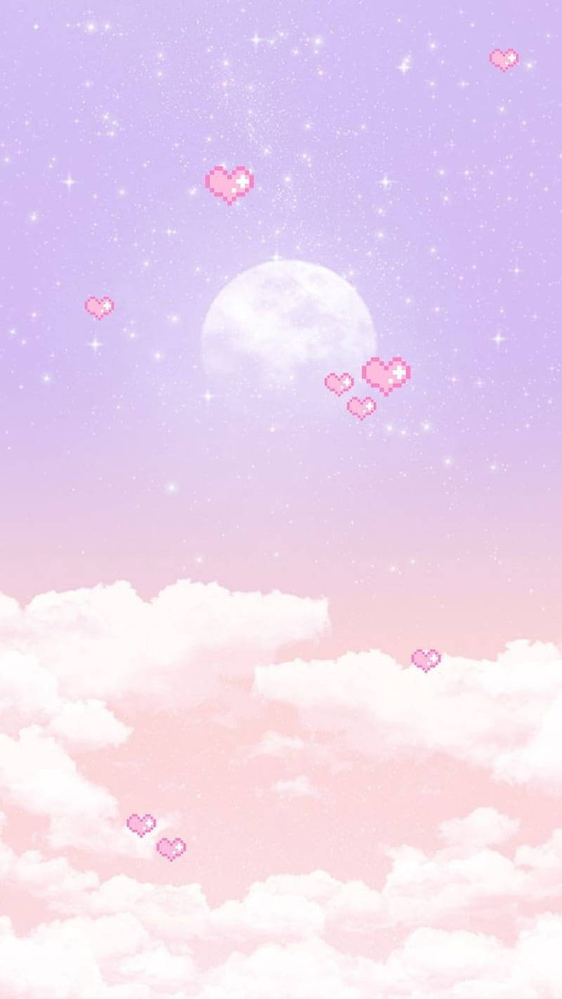 Cute Purple Sky With A Moon Wallpaper