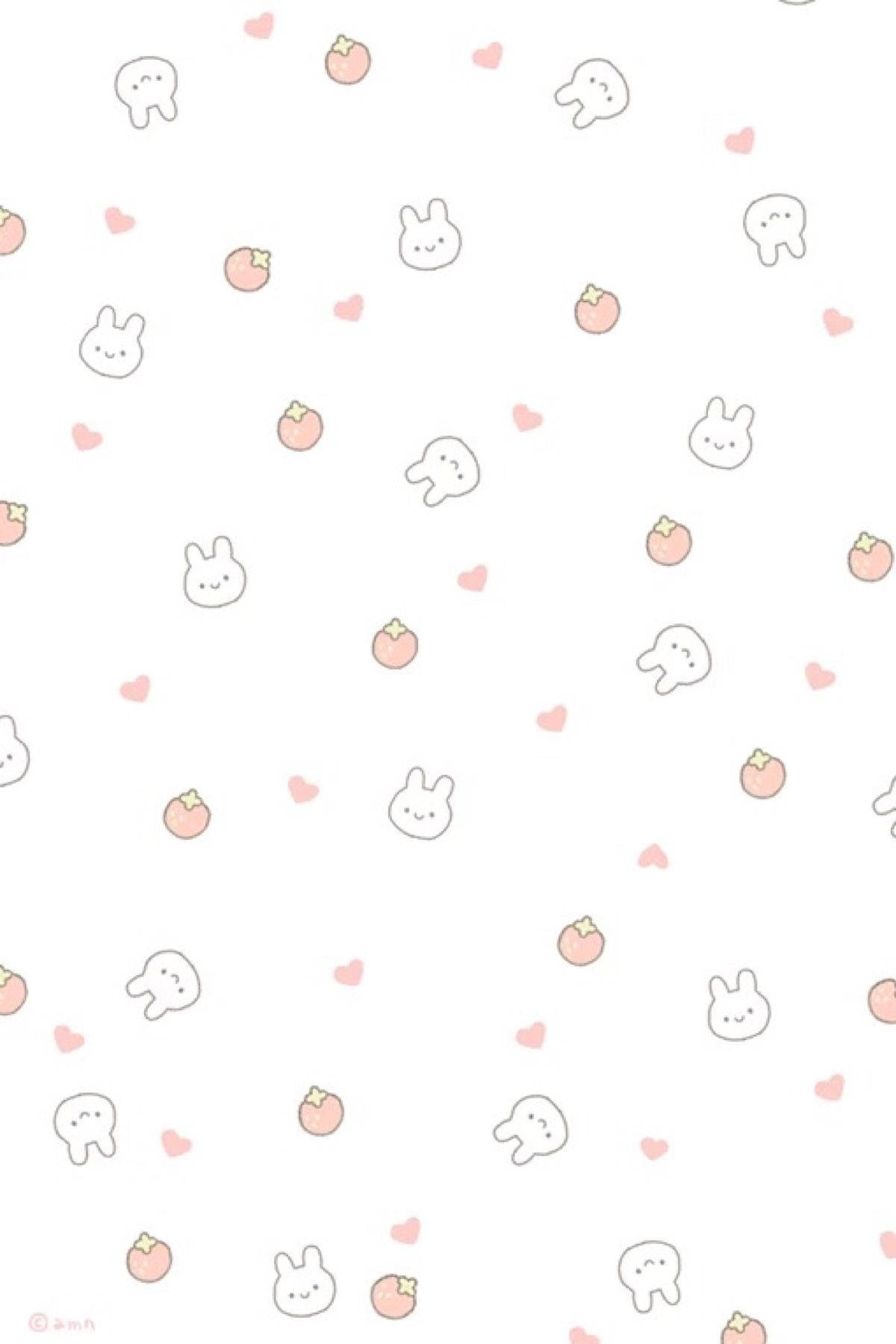 Cute Rabbits And Strawberries Pattern Wallpaper