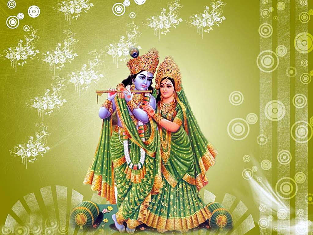 Cute Radha Krishna Aesthetic Green Wallpaper