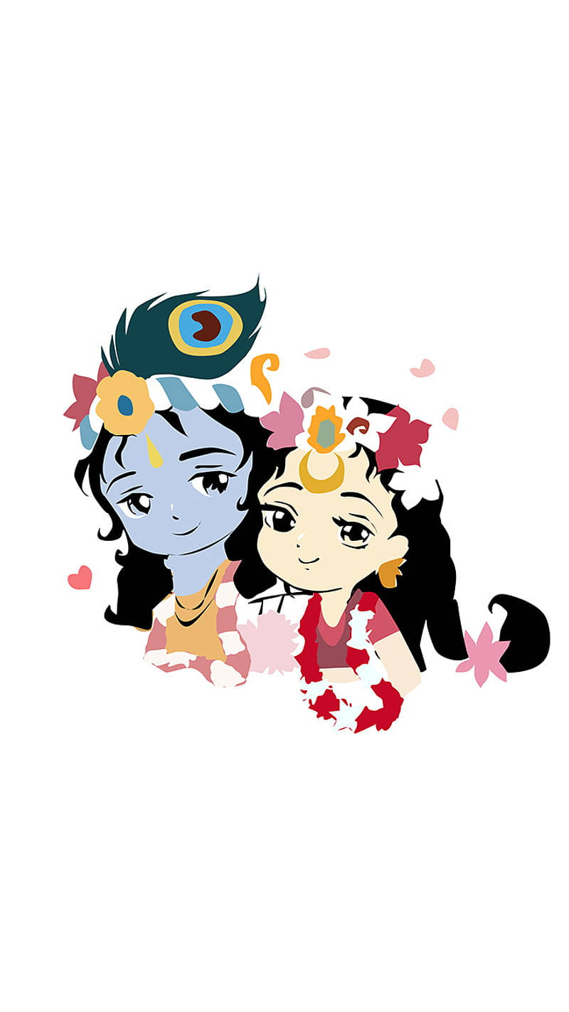 Cute Radha Krishna Flower Crown Wallpaper