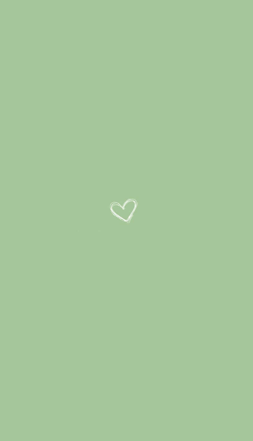 Cute Sage Green Heart Drawing Wallpaper