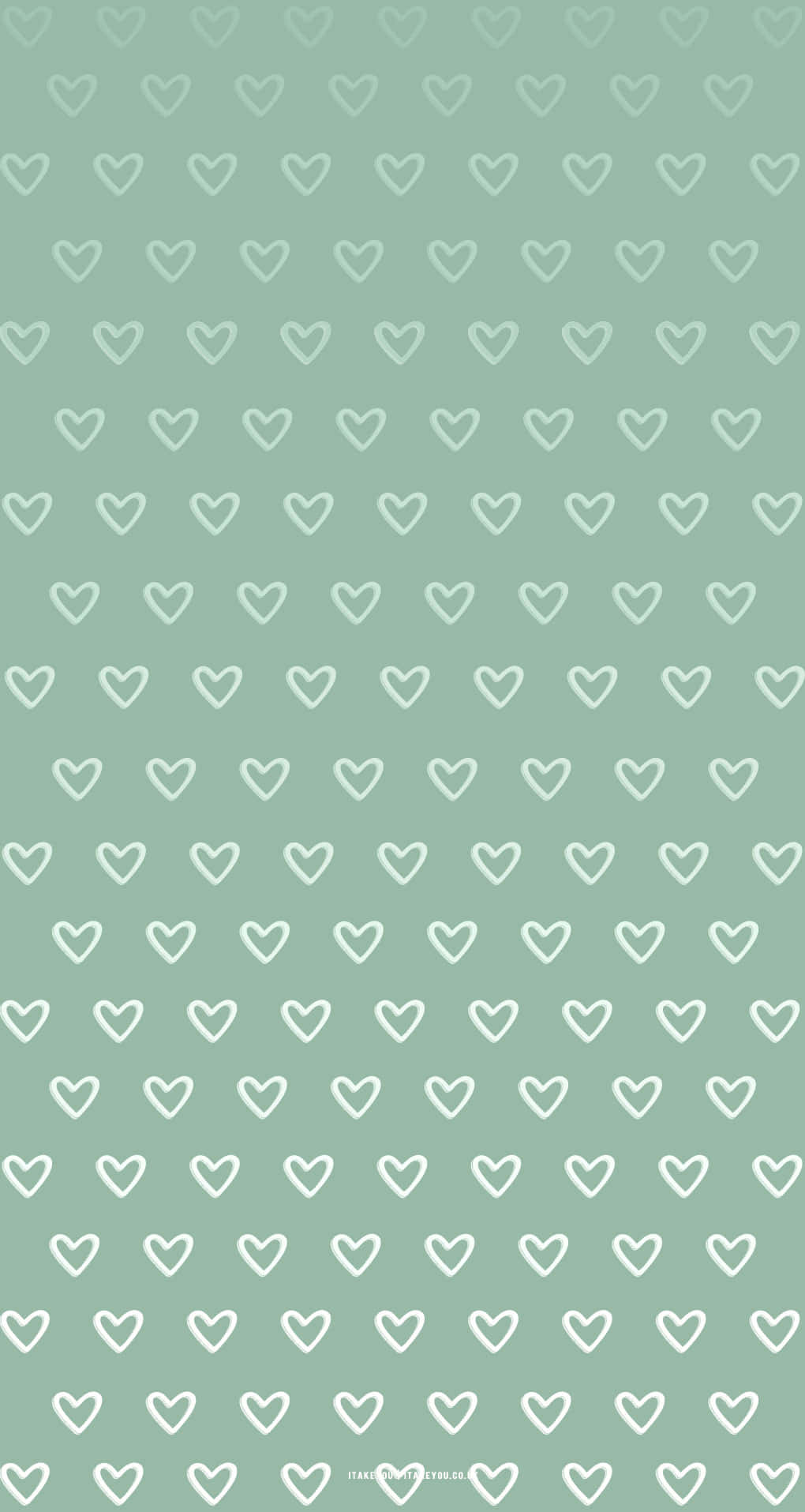 Cute Sage Green Hearts Pattern Wallpaper