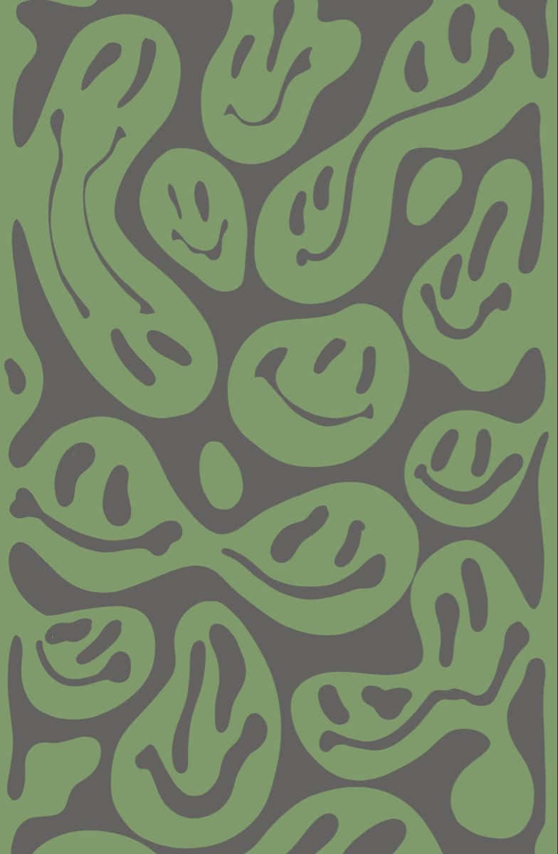 Cute Sage Green Smiley Faces Wallpaper