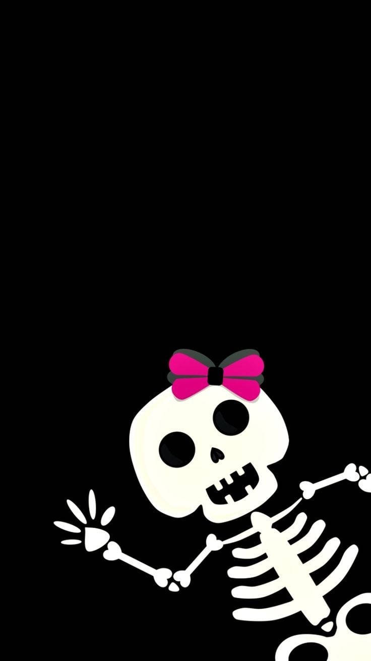 Cute Skeleton With A Pink Ribbon Wallpaper