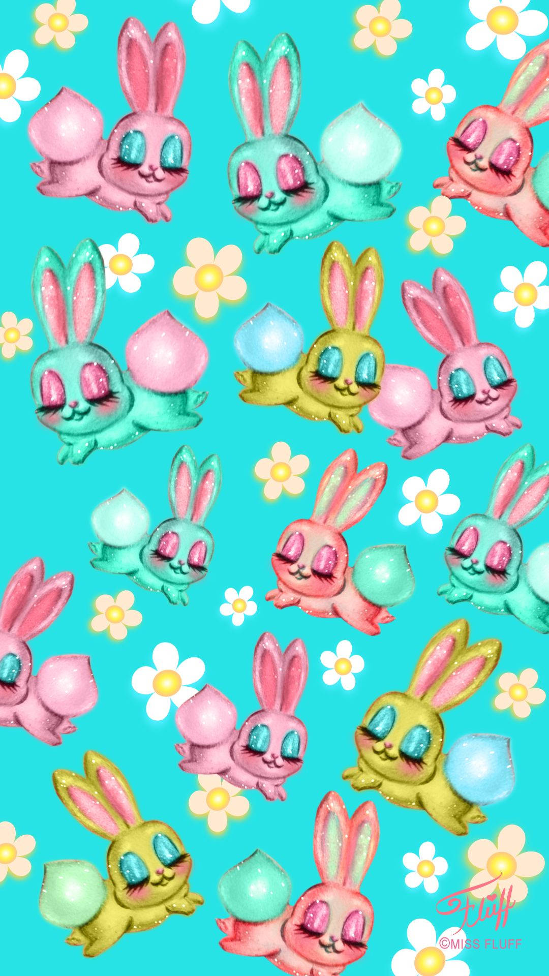Cute Spring Bunny Pattern Wallpaper