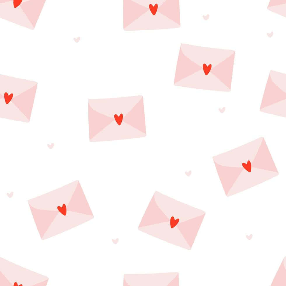 Cute Valentines Day Envelopes With Red Hearts Pattern Wallpaper