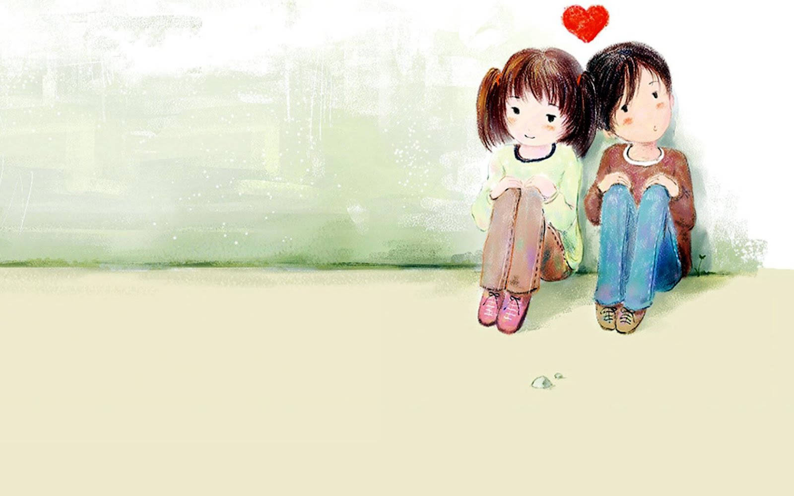 Cute Young Cartoon Couple Wallpaper