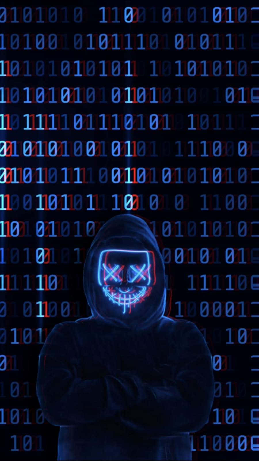 Cybersecurity Hackerwith L E D Mask Wallpaper