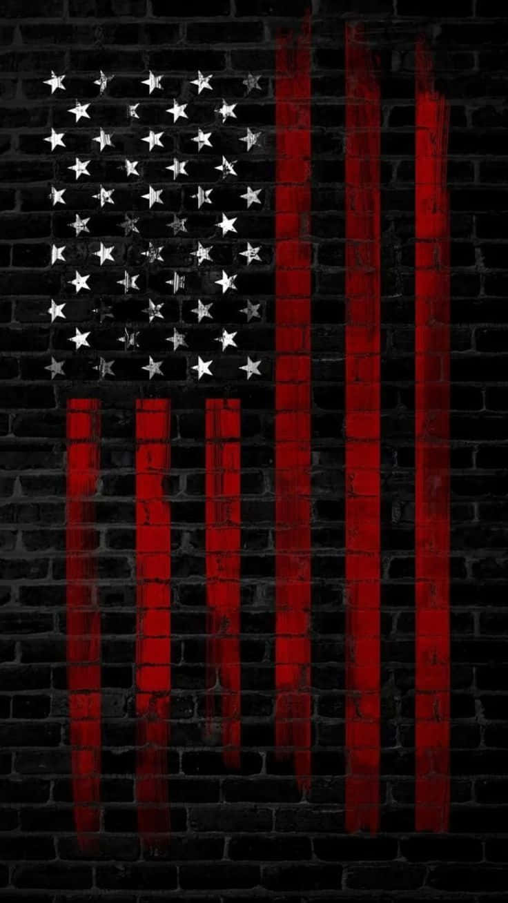 Dark_ American_ Flag_on_ Brick_ Wall Wallpaper