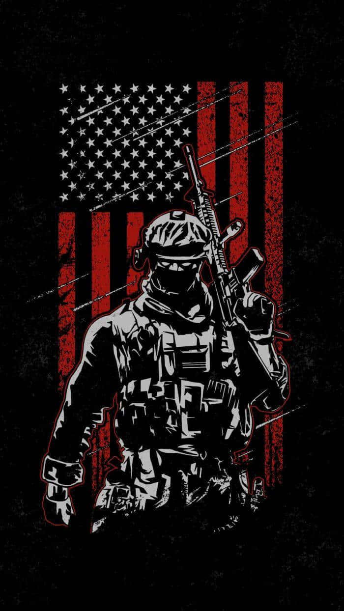 Dark_ American_ Flag_with_ Soldier_ Silhouette Wallpaper