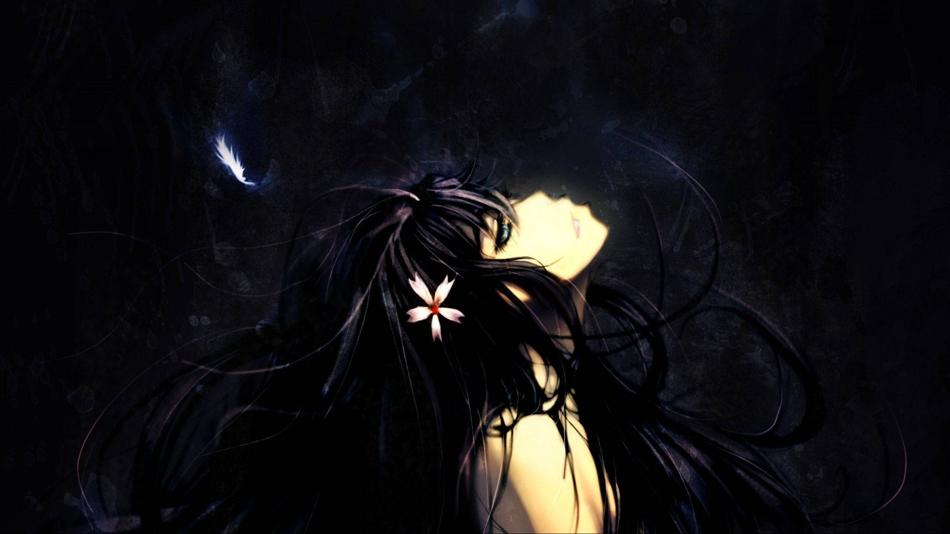 Dark Anime Girl With Black Hair Wallpaper