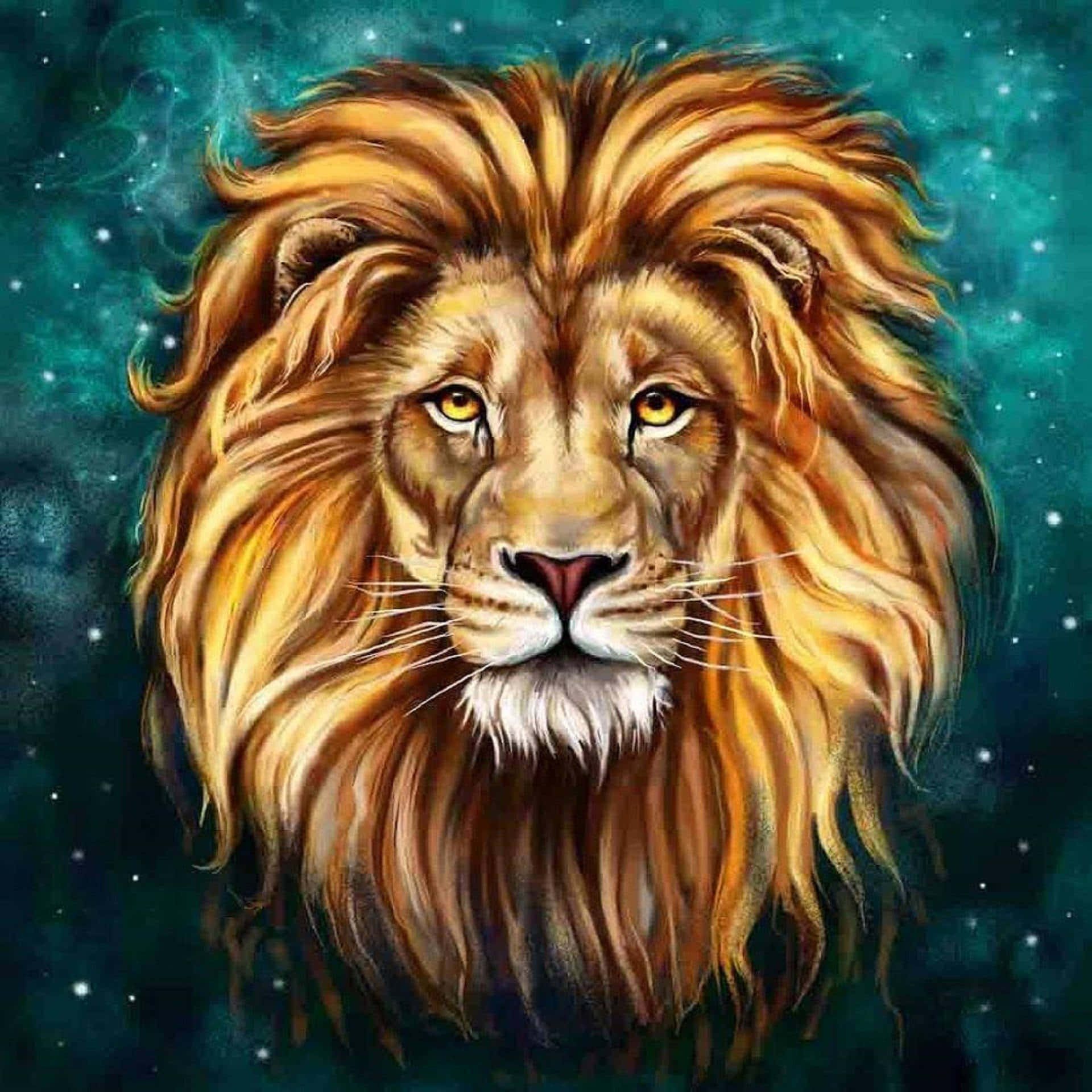 Dark Blue Green Lion Face Wallpaper