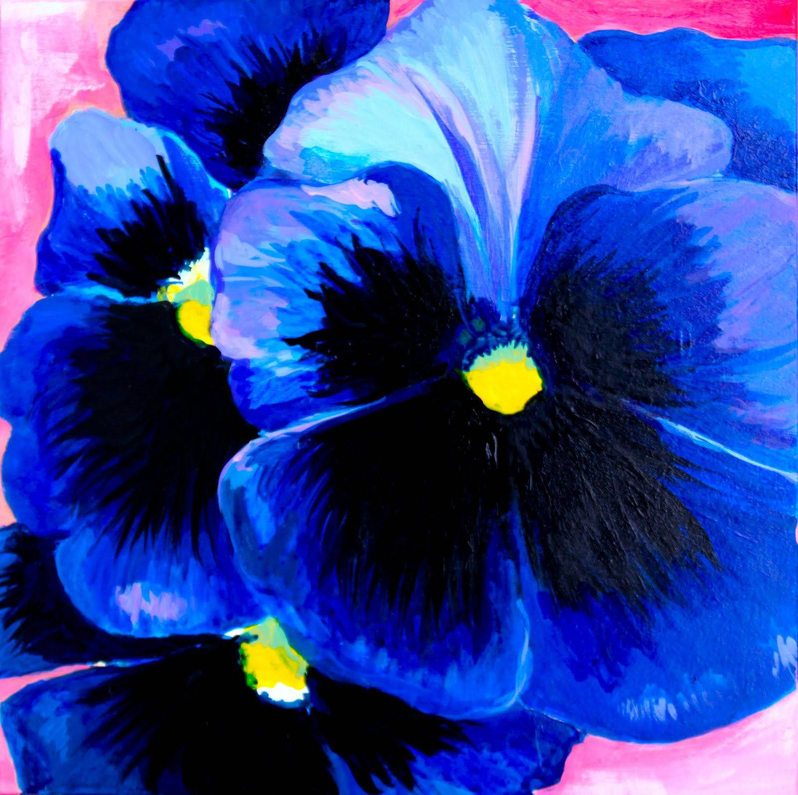 Dark Blue Pansy Oil Painting Wallpaper