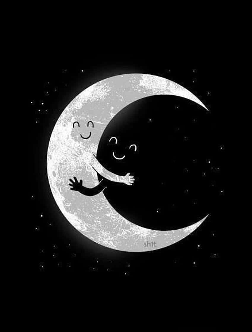 Dark Cute Moon Hugging Wallpaper
