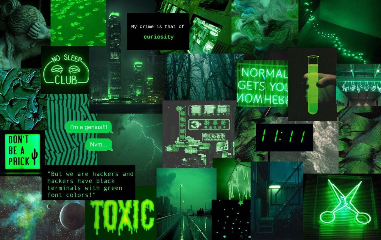 Dark Green Theme Aesthetic Collage Laptop Wallpaper