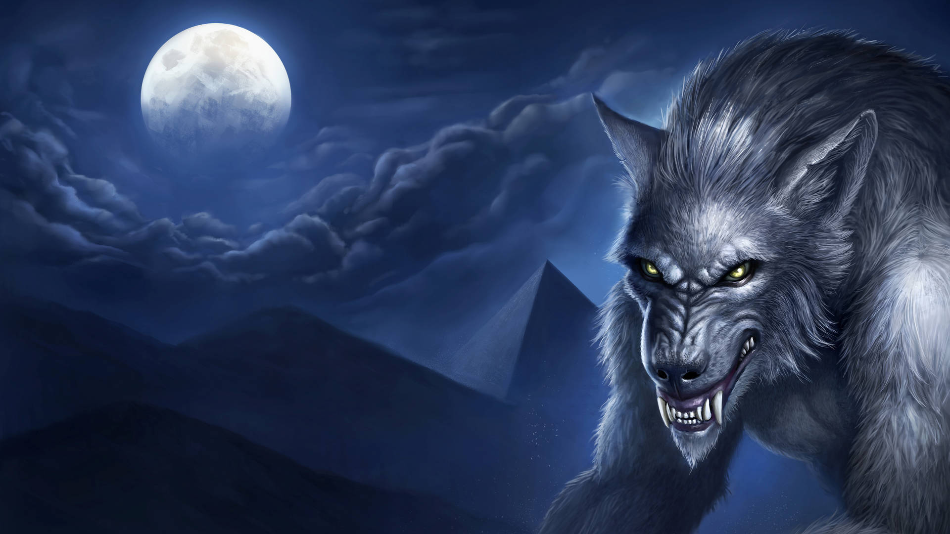 Dark Werewolf Moon Pyramids Wallpaper