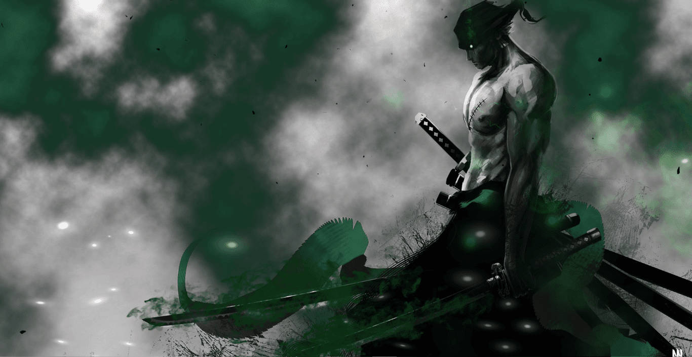 Dark Zoro With Green Smoke Wallpaper