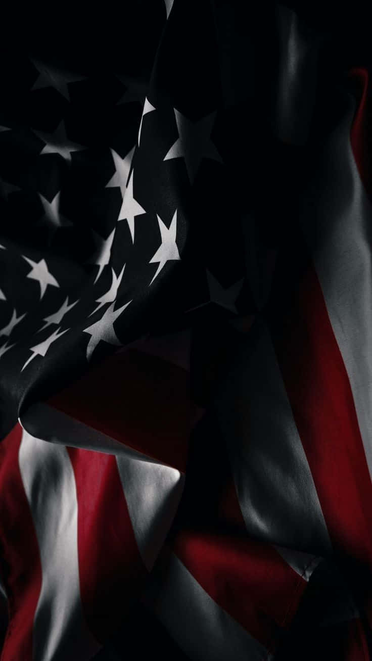 Darkened American Flag Drapery Wallpaper