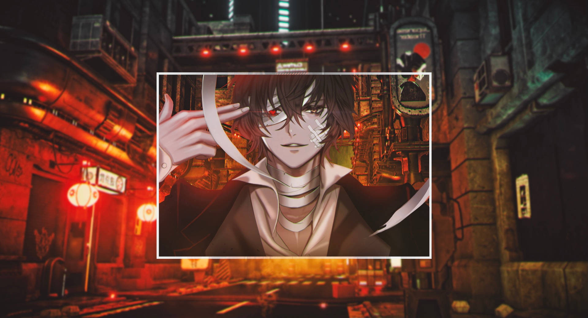 Dazai Against A Glowing City Wallpaper