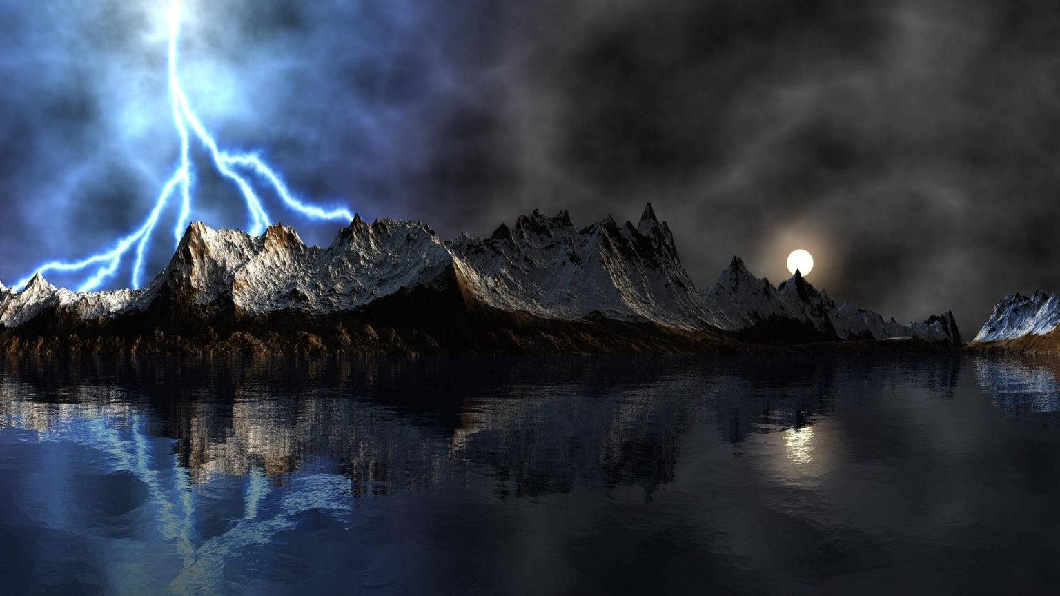 Deathly Mountain And Lightning Hd Landscape Desktop Wallpaper