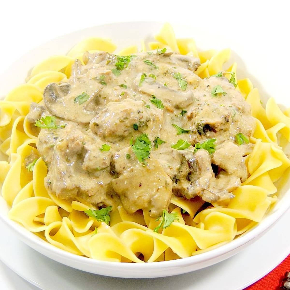 Delicious Beef Stroganoff With Rotini Pasta Wallpaper