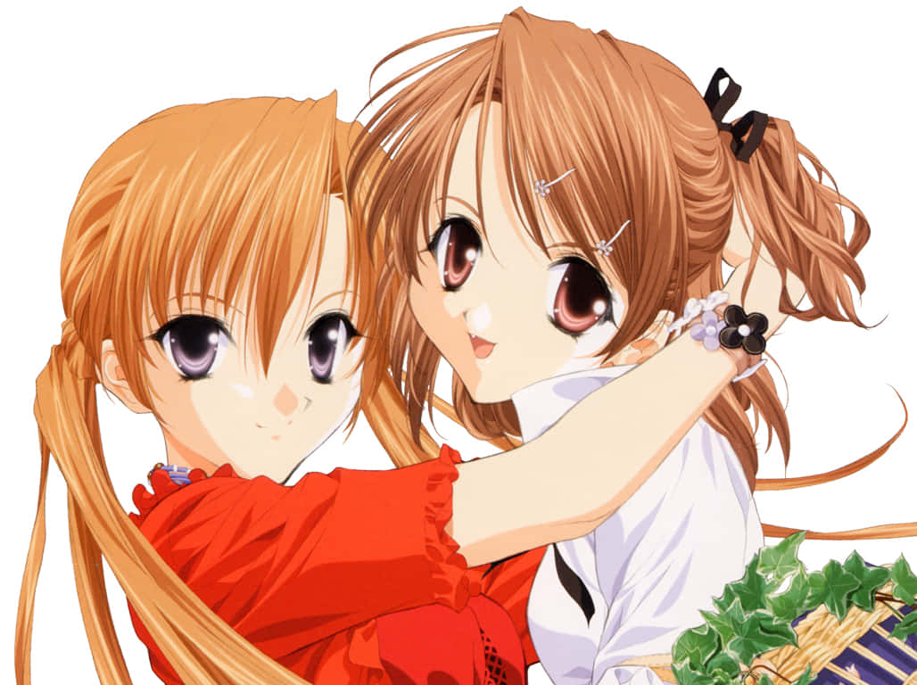 Delightful Anime Digital Artwork Of Cute Sisters Wallpaper